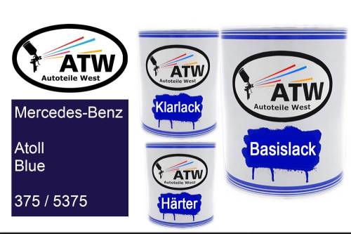 Mercedes-Benz, Atoll Blue, 375 / 5375: 1L Lackdose + 1L Klarlack + 500ml Härter - Set, von ATW Autoteile West.